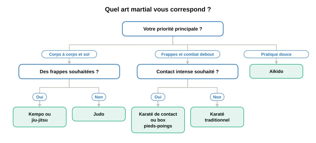 Arbre de décision : quel art martial choisir selon votre priorité